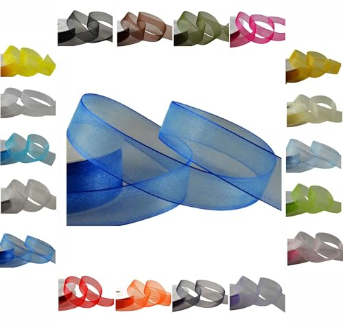 50m / 25m Roll Luxury Organza Woven Edge Ribbon Reel Rolls 3mm, 9mm, 15mm, 25mm, 40mm (Royal Blue, 40mm x 25 Metres)