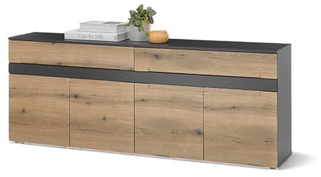 Taylor Sideboard in Anthrazit, Evoke Eiche Optik - Moderne Kommode mit Schubladen und viel Stauraum - 195 x 75 x 38 cm (B/H/T)