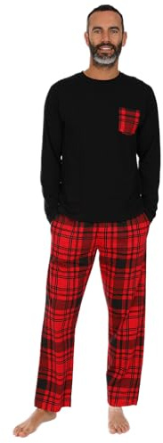 Pyjama long à carreaux écossais noir et rouge pour homme