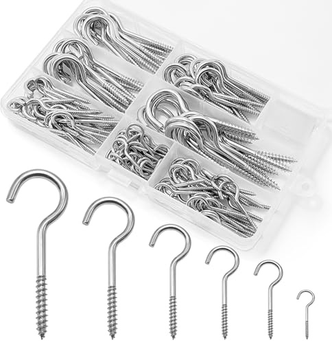 Xpieoyrm 150 Pièces Crochets à Visser en Acier au Carbone, crochet a visser, crochets autotaraudeuses argent 25mm/35mm/40mm/50mm/60mm/70mm, pour Décaration Suspension et DIY Artisanat