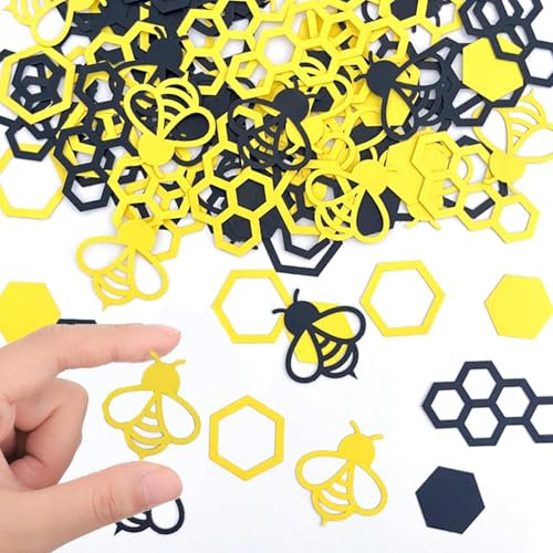 KOBOKO Konfetti Bienen Deko, 80 Stück Happy Bee Day Konfetti, Biene Konfetti mit 5 Stile, Wabenförmiges Sechseck Konfetti Tischdeko zum Streudeko, für Bienenmotivparty Babyparty Geburtstagdekoration