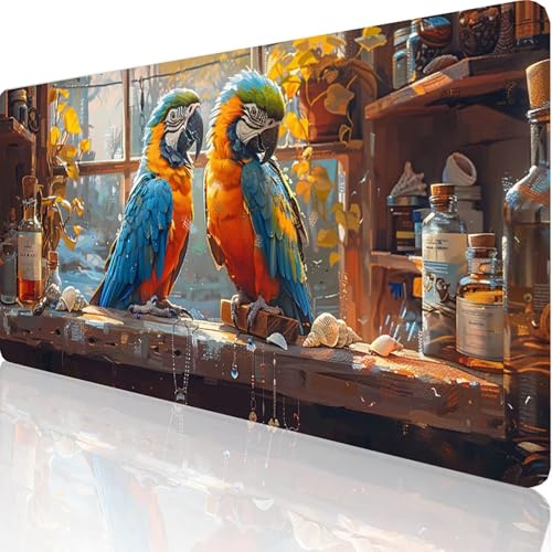 Gaming Mauspad Blau Mauspad XXL 900x400x3mm XXL Mousepad Papagei Mauspad Gaming Zubehör mit Anti Rutsch Basis Mouse Pad, Wasserdicht und Langlebig für Maus und Tastatur Office Mädchen Geschenk E-5-2