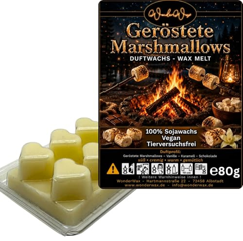 WonderWax® Duftriegel 6 x Duftwachs Herzen Weiß Geröstete Marshmallows | Farbe: Weiß | Raumduft für Duftlampen, Wax Melt, Sojawachs, Indoor Duftöl Wachs schmelzen für Aromalampe