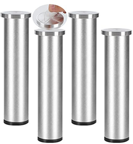Paquete de 4 patas ajustables de cristal para mesa de café, aleación de aluminio, patas de metal autoadhesivas, patas de soporte para muebles de baño (25 cm, lijado plateado)