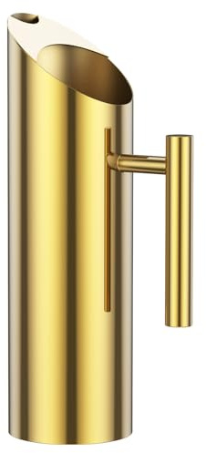 Wasserkaraffe mit Eisbarriere Wasser Karaffe aus Edelstahl Neigungsdesign Verlängerter Griff Rostfrei Wasserkrug für Saft Kaltes Wasser Wein Kaffee Tee (Gold, 1.5L)