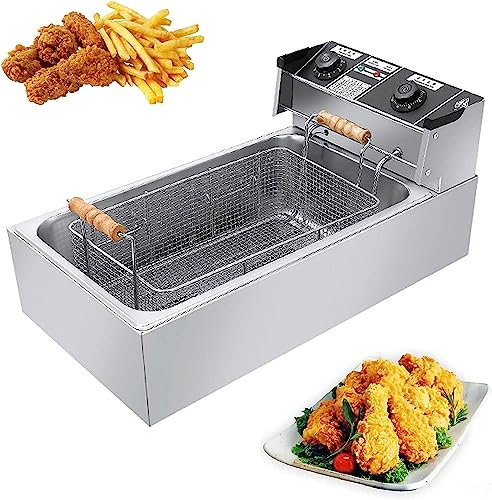 SFNIOKFG Friggitrice elettrica Profonda da 3200 W, friggitrice in Acciaio Inox da 22 Litri con Temperatura Regolabile da 50 a 300 °C, Interruttore di Sicurezza, cestello Rimovibile Facile d
