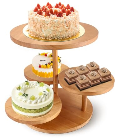 4 Tier Cake Stand, Vintage Wooden Cupcake Stand, Tiered Round Wooden Dessert Display Stand, Elegant Afternoon Tea Stand to Display Cake Donut for Birthday Party Wedding Baby Shower Home Party
