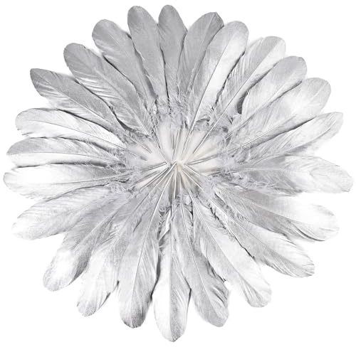 120 Stück silberne Gänsefedern, 15–20 cm, dekorative natürliche Gänsefedern, Nagoire-Feder, lose für Heimwerker, Basteln, Cosplay, Hochzeit, Party, Weihnachten, Halloween, Heimdekoration