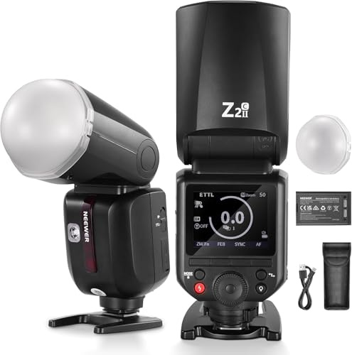 NEEWER Z2II-C 2,4G TTL Flash Blitzgerät Kompatibel mit Canon Kameras, kabellos kompatibel mit Godox, 76Ws, 1/8000s, HSS, 3000mAh, 600 Vollleistung, 2 Einstelllampen, TTL/M Schalter, Diffusor