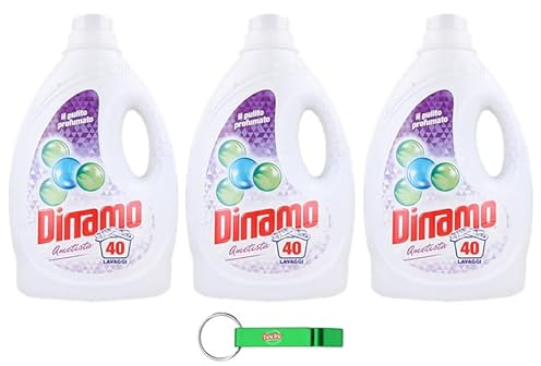 3x Dinamo Waschmittel mit Amethyst - Flüssigwaschmittel für die Waschmaschine - 40 Wäschen 2160ml + Beni Culinari Kostenloser Schlüsselanhänger