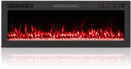 COSTWAY 50 Chimenea Eléctrica, 750W/1500W Chimenea Decorativa Empotrada con Calefacción, Calentador con Control Remoto y App, 12 Colores, Temporizador, Protección contra Sobrecalentamiento