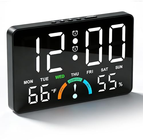 Digitaler Wecker mit Licht, Große LED Digital Uhr ohne Ticken, Modernes Design Alarm Clock, Wecker Digital Funkuhr Präzision, Lauter Wecker für Tiefschläfer & Kinder, Tischuhr mit Temperaturanzeige