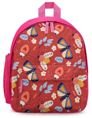 Hixingo Kinderrucksack, 3D Tier Rucksack Kinder, Kindergartenrucksack für Mädchen/Jungen 3-10 Jahr, Kinderrucksack, Grosse Rucksack, Schulranzen für Schule (Roter Schmetterling)