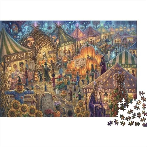 Magischer Halloween-Markt Puzzle 1000 Teile Erwachsene & Kinder,Anti-Stress,ab 14 J.,Wanddeko,Premium,Geduldsspiel,Herausforderung,Geschenk,Karton,Lernspiel,Knifflig 52x38cm