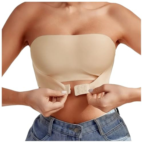 Genérico Sujetador sin Tirantes Mujer Sujetadores sin Aros sin Relleno Elástica Bandeau con Cierre Delantero Strapless Bra Comodos Transpirables Bralette