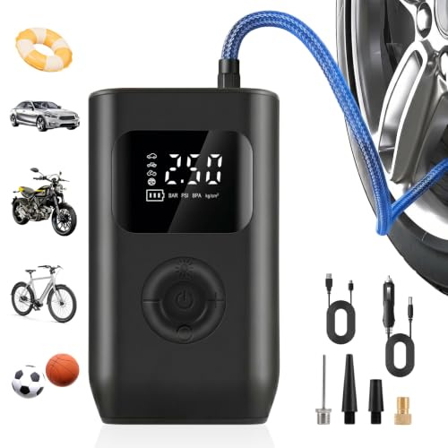 Elettrico Compressore Aria Portatile 150 PSI, Compressore Aria Portatile Auto,Compressore Senza Filo, Portatile Electric Air Compressor da Torcia e Power Bank, per Auto/Bici/Moto/Palla