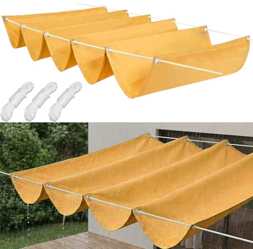 Vela Ombreggiante a Onda Retrattile 120 x 830 cm Impermeabile, Protezione UV Crema Solare, Antivento, Retrattile, Tenda a Vela Rettangolare per Pergola Gazebo con Occhielli, Oro