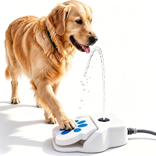 Dog Water Fountain, Paw Activated Dog Sprinkler Cooling Toy, Step on Dog Drinking Fountain with Garden Hose Connection, Step on Puppy Drinking Container for Garden Yard