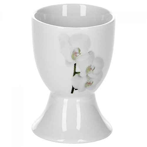 Van Well Vanda weiße Orchidee Eierbecher, rund Ø 4,8 cm, H 7,0 cm, Blumendekor, edles Marken-Porzellan