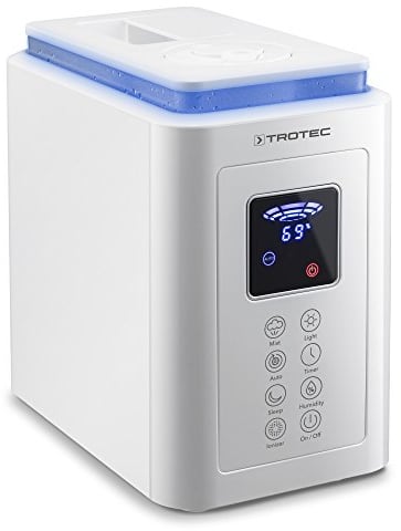 TROTEC Umidificatore B 5 E - umidificatore ad ultrasuoni con ionizzatore - ambienti fino a 30 m² / 75 m³, con timer, purificatore d'aria, serbatoio da 4 l, modalità notturna