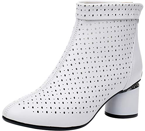 Jamron Donna Elegante Tallone di Blocco Stivaletti Traspirante Incavare Estate Stivali Pumps Bianco SN02542 EU38