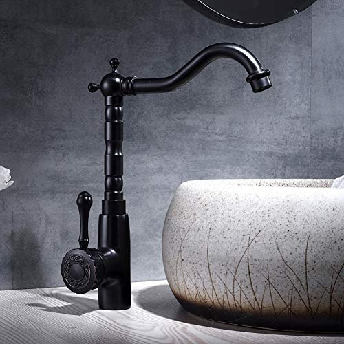 YHSGY Rubinetti da cucina Rubinetto Del Bacino Ottone Antico Nero Retro Rubinetto Del Lavandino Del Bagno Maniglia Singola Altezza Arch Girevole Beccuccio Cucina Deck Vaso Miscelatori Rubinetti