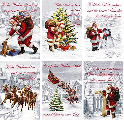 100 Weihnachtskarten mit Umschlag 22-0006, Glückwunsch-karten für Weihnachten, Weihnachtsgrußkarten mit 6 tollen Motiven und Neujahrsgrüßen