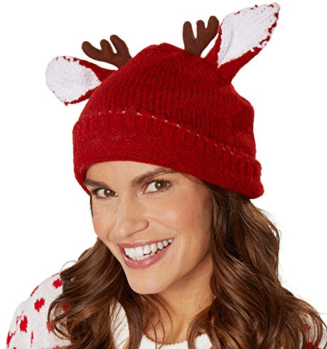 dressforfun 303621 Unisex Weihnachts Winter Mütze Rentier mit Ohren und Geweih, rot