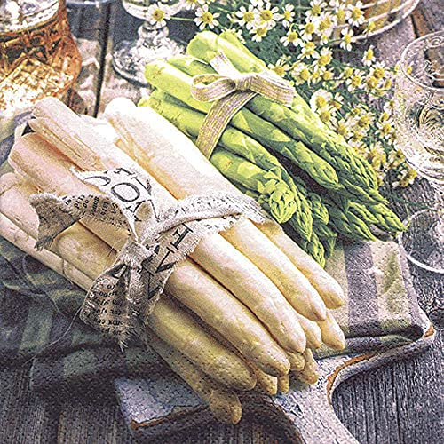linoows Servietten 20 Stück, Weißer & grüner Spargel auf der Landhaus Tafel 33x33 cm