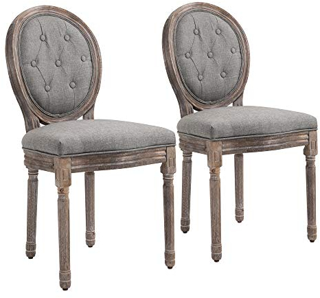 HOMCOM 2er Set Esszimmerstuhl, Stuhlset, Wohnzimmerstuhl im Retrostil, Polsterstuhl mit atmungsaktivem Leinenbezug, Küchenstuhl mit Rückenlehne, Essstühle, Gummiholz, Grau, 50 x 54,5 x 97 cm