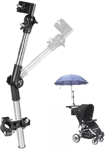 Verstellbare Schirmhalterung für Kinderwagen, Lenkerklemme, Drehgelenk, Lenkerrahmenständer, Schirmklemme, universell für Buggy, Kinderwagen, Kinderwagen, Roller, Fahrrad, Rollstuhl, Zubehör