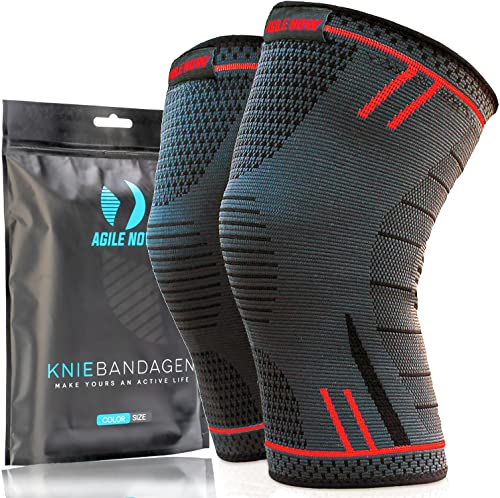 AGILE NOW® Kniebandage 2er Set Premium stabilisiert & schützt die Gelenke bei jeder Bewegung, Knie Bandage für Damen & Herren, rutschfeste & atmungsaktive Knee Pads, für jede Sportart (XXL | Rot)