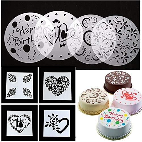 Dancepandas Kuchendekoschablonen 16PCS Kuchen Schablone Blume Herz Geburtstag Dekorieren Schablone Torten Schablonen Tatoo Spray Schablonen, Wiederverwendbar, für Kuchen, Schokolade, Dessert usw