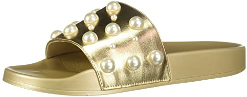 Katy Perry Damen The Jimmi Pool Slide-Pearl Detailing Schiebe-Sandalen, Gold/Perle, 36.5 EU