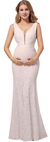 Ever-Pretty Sirène Robe de Mariée Enceinte Maternité Photographie Femme Longue en Dentelle d'allaitement Moulante Col V Blanc 36