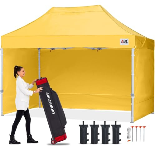 ABCCANOPY Pop-Up-Pavillon mit Seitenteilen und Türwänden, kommerzieller Unterstand, sofortiger Schatten und blockiert Regen, Bonus verbesserte Rolltasche, 4 Gewichtssäcke, Heringe und Seile (Gold)