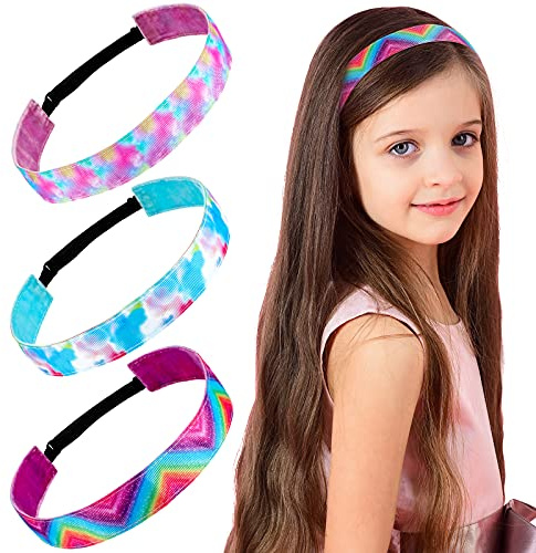 3 Pieces Tie Dye Elastic Headbands Kids Girls Tween Wide Head Bands Stretch Sports No Slip Chic Stretch Hairband for Yoga Adjustable Hair Band Hair Accessories