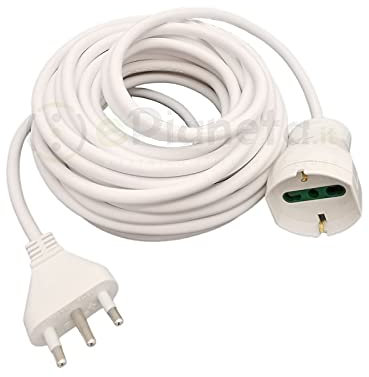 Prolunga elettrico 3 5 10mt con spina piatta presa shuko 10 16A 250V cavo bianco lineare 3G1 (10 Metri)