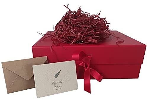 Rot Geschenkbox 33x26x11cm, Geschenkkarton mit Magnetisch Deckel und Schleife für Hochzeiten, Weihnachten, Geburtstage, Jubiläen Geschenkverpackung Box