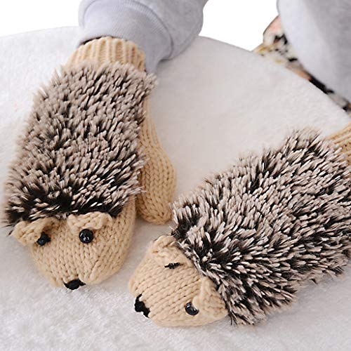 Yushu Igelhandschuhe aus Wolle, gestrickt, für Damen, Cartoon-Igel-Handschuhe, dicke Winter-Handwärmer, gestrickte Handgelenk-Fäustlinge, Motorrad-Schutzausrüstung