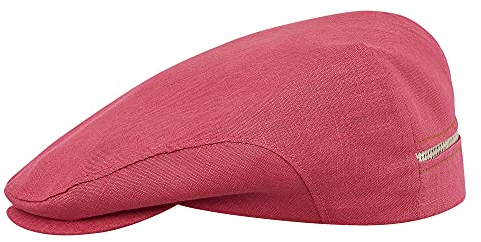 Sterkowski Derby Flatcap | 100% Leinen Super Leicht Herren Sommer Schiebermütze | Gatsby Sonnen Kappe Vintage Fisherhut Golf Cap Urbane Klassische Trendmütze Damen Retro Trucker Rosa-rot 56