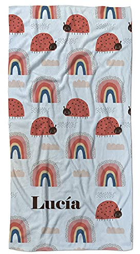 LolaPix Handtuch Personalisiert. Mikrofaser Handtuch. Schnelltrocknend. Antibakteriell. Mit Namen. Ladybug