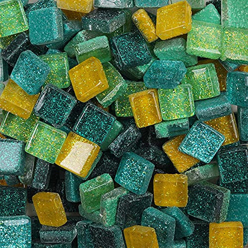 200g Tesselles en Verre Colorées Carreaux de Mosaïque Verre en Carrée Morceaux Verre de Mosaïque pour Loisirs Créatifs, Décoration, 1x1cm(L'été)