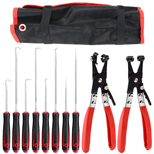 Keadic Kit di 10 attrezzi di riparazione auto con custodia, pinze a croce e fascetta piatta per tubo flessibile e ganci di precisione resistenti per l'installazione di radiatori bassi e rimozione del