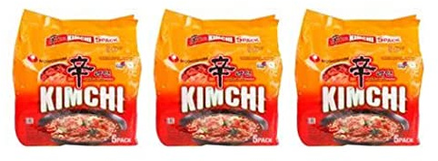 Nongshim Kimchi Ramyun 600g(120gx5) (Pack of 3) – Instant Korean Style Traditional Spicy Noodle - Excellent for Snacking, Stir-Frying, Soups, Or As A Quick Side Dish