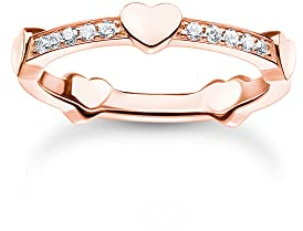 THOMAS SABO Bague pour femme avec cœurs en argent sterling 925 plaqué or rose 750 TR2391-416-14, 48, Argent sterling, Zircone cubique
