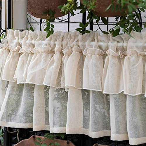 A.Monamour Corta per Finestra Piccola in Voile Tulle Trasparente Colore Champagne - Tenda da Cucina Bistrot Caffè Mezza Mantovana a Vetro a Pannello Porta