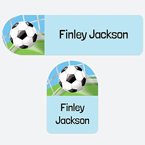 50 x No Iron Personalised Stick On Waterproof Washable Name Labels Great for Clothes, School Uniform, Equipment, Shoes. School, Nursery, Day Care, Hospital - Premier Football Goal