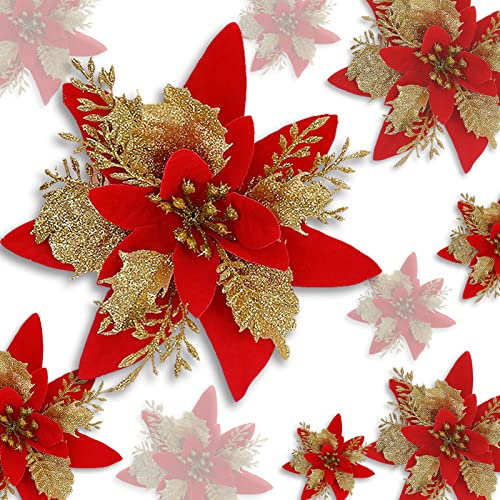 24 Stücke Weihnachten Funkeln Weihnachtsstern Blumen mit Clips Künstliche Weihnachten Blumen Glitzer Weihnachtsblume Hochzeit Weihnachtsbaum Weihnachtstürkranz Neujahr Ornamente
