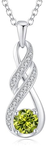 LOCIBLO August Birthstone Necklaces for Women 925 Sterling Silver Infinity Pendant White Gold Green Synthetic Peridot Necklace Jewellery for Her, 16+2